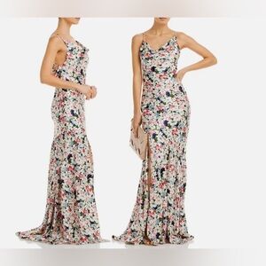 Cinq a Sept 100% Silk Garden Cowl Neck Julissa Printed Maxi Gown US 0 NWT